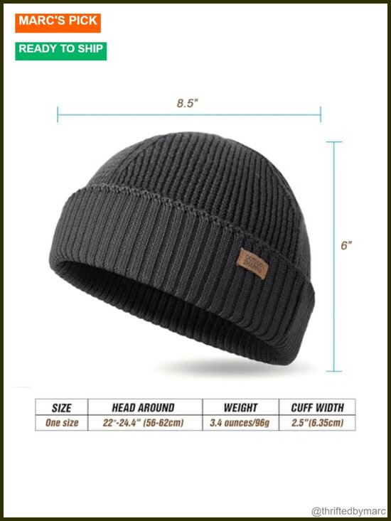 100% Merino Wool Short Fisherman Beanie, Knit Cuff Trawler Cap, Winter Hat main image 5